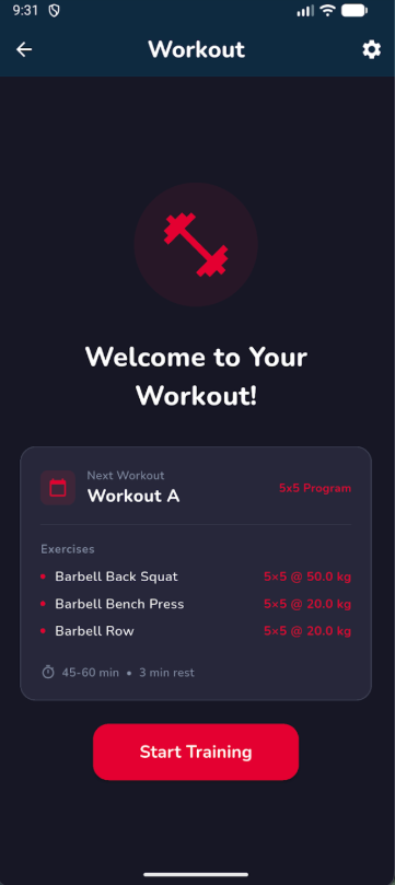 Next workout preview